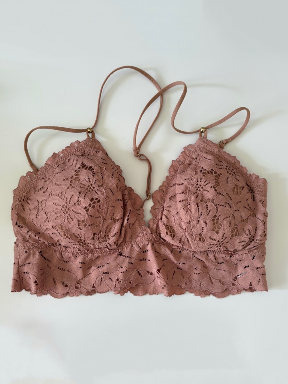 Aerie Blush-Tan Floral Lace Padded Bralette SZ M